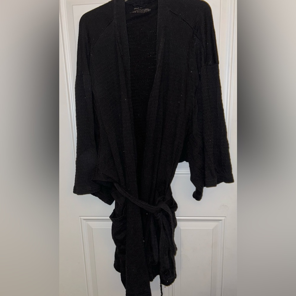 Black short robe with belt